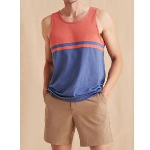 Faherty Sunwashed Organic Cotton Tank Coral/Blue Small Surf Stripe